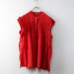 グリーンレーベルリラクシング green label relaxing ギャザー&タックブラウス SH＼レッド ノースリーブ シャツ【2400014766615】