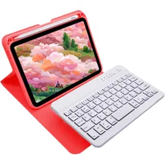 新品 iPad 第10世代 2022 キーボード ケース 脱着式 ワイヤレス キーボード付き アイパッド 10 カバー Apple Pencil 収納可能 全面保護 ビジネス ホワイト キーボード 濃いピンク