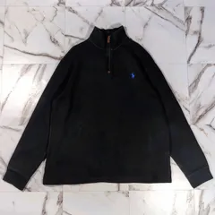Polo Ralph Lauren ハーフジップ スウェット プルオーバー L 黒 フェード  墨黒 スミクロ ポニーロゴ刺繍