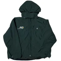 ナイロンジャケット カーハート ロゴ フード 取外し可 グリーン 深緑 ジャンパー アウトドア 企業ロゴ コラボ フルジップ スナップボタン 防水 防風 ワークウェア 2XL アウター レディース ユニセックス メンズ 古着 長袖 CHM