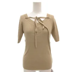 ナチュラルビューティーベーシック NATURAL BEAUTY BASIC タグ付き リブニット 半袖 FR ベージュ リボンタイ スクエアネック 017-3170501 /FF ■GY43