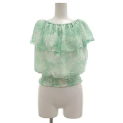 セシルマクビー CECIL McBEE ブラウス シャツ M オフショルダー ショートスリーブ シフォン 総柄  緑 グリーン 白 ホワイト /NU