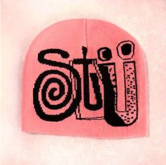 新品ステューシー・ビーニー帽ニット帽　ピンク　男女OK　STUSSY変形ロゴ