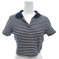ジーユー GU スキッパーポロ カットソー クロップド Tシャツ 半袖 ボーダー S 紺 ネイビー 白 ホワイト 241-350558（42-01）/KR