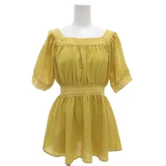 アースミュージック&エコロジー EARTH MUSIC & ECOLOGY 美品 袖スリットレースプルオーバー カットソー 半袖 スクエアネック F 黄 イエロー 16176A60070 /KR