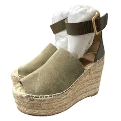 クロエ CHLOE ウェッジソールサンダル オープントゥ スエード ストラップ 36 ベージュ ブラウン