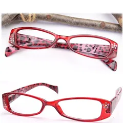 アニマル柄 老眼鏡 レッドカラー 赤色 スクエアー ボストン型 プラスチック おしゃれ スリム 丈夫 転写 女性 レディース 婦人 太いテンプル エレガント ゴージャス 50代 60代 1.0 1.5 2.0 2.5 3.0 3.5 No.XJ5 205152