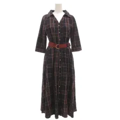 レディアゼル REDYAZEL シャツワンピース S 紺 ネイビー 赤 レッド チェック オープンカラー ロング 7分袖 /GV ■GY43