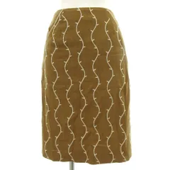 エムズグレイシー M'S GRACY タイトスカート リネン混 ひざ丈 総柄 刺繍 9AR 茶 ブラウン /NU ■GY43