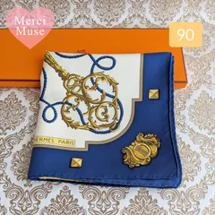 ❤お得なお品❤クリーニング済 エルメス カレ90 ネイビー スカーフ 箱付き MerciMuse メルシーミューズ
