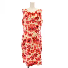 タルボット TALBOTS ワンピース ノースリーブ ひざ丈 花柄 シルク 4 赤 ピンク ベージュ /YM