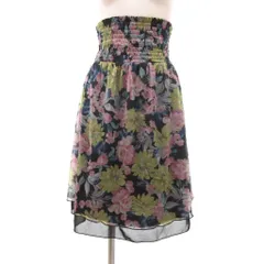 リエンダ rienda 美品 ひざ丈 フレアスカート S 黒 ブラック マルチカラー 花柄 /YJ ■GY43