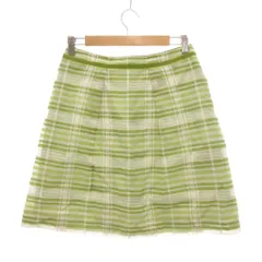 アンタイトル UNTITLED フレアスカート リネン混 チェック柄 ひざ丈 M 緑 グリーン 白 ホワイト /NU ■GY43