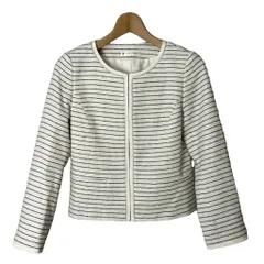 クミキョク 組曲 KUMIKYOKU ボーダー ツイードジャケット ノーカラージャケット 1 白 ホワイト 紺 ネイビー