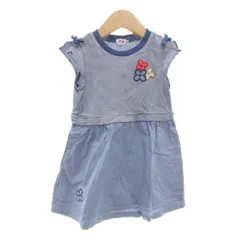 ミキハウス mikihouse ワンピース 100 ひざ丈 半袖 花 刺繍 青 ブルー /AE ■GY14