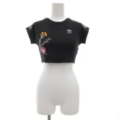 アディダスオリジナルス adidas originals クロップド 半袖 Tシャツ カットソー 3ストライプス 花刺繍 S 黒 ブラック DT8277 /GV ■GY43