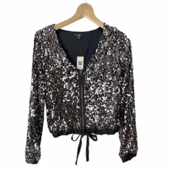 ギャップ GAP タグ付き スパンコールジャケット ブルゾン ジップアップ S シルバーカラー ブラック