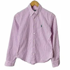 ラルフローレン RALPH LAUREN ストライプ柄 長袖 シャツ ボタンダウン カジュアルシャツ 11 L パープル ホワイト ■GY14 レディース