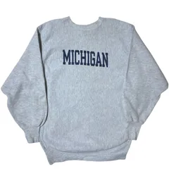 ヴィンテージ チャンピオン リバースウィーブ スウェット カレッジロゴ ミシガン大学 オフホワイト グレー系 トレーナー 2XL レディース ユニセックス メンズ 古着 長袖 CHM