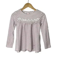 メゾピアノ mezzo piano ボーダー 花モチーフ フリル 長袖 カットソー トレーナー フレア 130 ピンク ホワイト ■GY14 キッズ