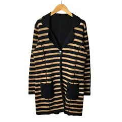 ローラアシュレイ LAURA ASHLEY 2WAY ニットジャケット ボーダー M ベージュ ブラックのサムネイル