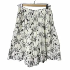 マックスマーラ ウィークエンドライン MAX MARA WEEKEND LINE 花柄 刺繍 タック プリーツ フレアスカート ひざ丈 40 ホワイト ブラック ■GY43