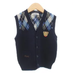 ファミリア Familiar ニットベスト ジレ 110 Vネック アーガイル柄 切替 紺 ダークネイビー /AE ■GY14