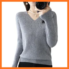 【新品】 [Joyasslly] セーター レディース Vネック リブニット 長袖 無地 トップス カットソー リブ おしゃれ かわいい ニット 秋 冬 ストレッチ 通勤 (JP, アルファベット, XL, グレー) 0
