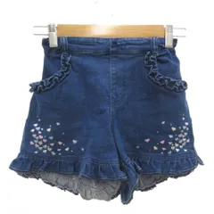 メゾピアノ mezzo piano デニムショートパンツ ジーンズ イージー 刺繍 フリル 女の子 130 インディゴブルー /GV ■GY14