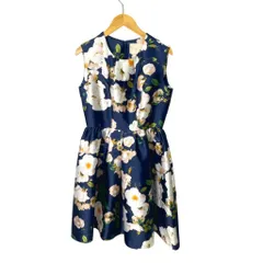 チェスティ Chesty 花柄 ノースリーブフレアワンピース タック ひざ丈 0 ネイビー ホワイト マルチカラー ■GY43