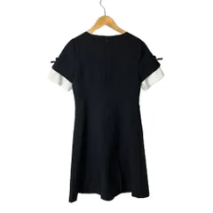 UNIVERVALMUSE リボン 半袖ワンピース ひざ丈 フレア ネイビー ■GY43