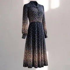 昭和レトロワンピース モードサロン花園 花柄 シャツワンピース ヴィンテージ 古着 70s 80s プリーツスカート