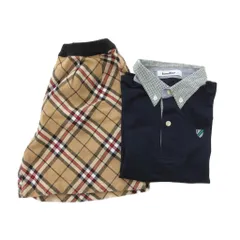 ファミリア Familiar 2点セット ポロシャツ ショートパンツ 140 半袖 クレリックカラー チェック柄 紺 ネイビー ベージュ /NU ■GY14