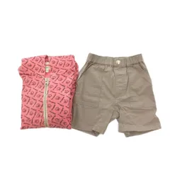 ビームス BEAMS ミニ ：mini コドモ ビームス 2点セット パーカー フーディー ショートパンツ 90 総柄 ジップアップ 長袖 ピンク ベージュ /NU ■GY14