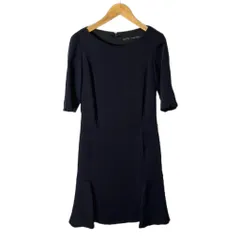 ザラ ベーシック ZARA BASIC ワンピース ひざ丈 長袖 ブラウス S ネイビー ■GY48