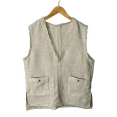 グローバルワーク GLOBAL WORK ベスト ジレ 深Vネック 金釦 F アイボリー
