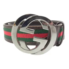 GUCCI グッチ シェリーライン インターロッキング ロゴバックル レザー ベルト ブラウン系【中古】