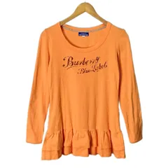 バーバリーブルーレーベル BURBERRY BLUE LABEL ロゴプリント フリル 長袖 カットソー チュニック 38 M オレンジ FA502-101-45 ■GY14 レディース