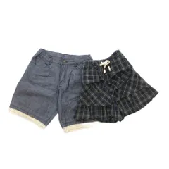 ブランシェス BRANSHES 2点セット ショートパンツ 150 イージー ティアード チェック柄 緑 グリーン インディゴブルー /NU ■GY14