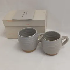 【未使用保管品】堤焼　コーヒーカップ大小２客　仙台伊達藩窯　四代針生乾馬　陶器　陶芸　(ぬ)