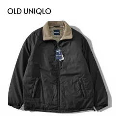 未使用品 UNIQLO オールドユニクロ 中綿ブルゾン ジャケット ジャンパー 裏地キルト 襟フリース フルジップ 撥水 浸湿 無地 紺タグ L 黒 ブラック ★M216