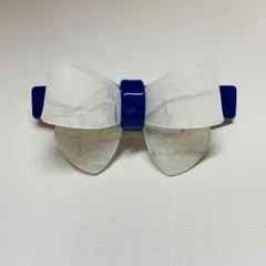 ヘアバレッタ　リボン　白 ブルー