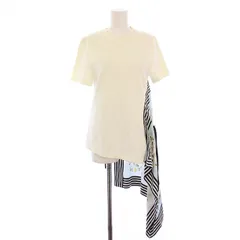 モンス モンセ MONSE スカーフドッキング Tシャツ カットソー 半袖 クルーネック アシンメトリー ストレッチ 切替 シルク XS 白 ホワイト マルチカラー タグ付き /BB ■GY41