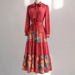 昭和レトロワンピース ドット柄フラワー柄 70's 80's Genetジュネ ジュネペルソンヌ ヴィンテージ クラシカル 古着