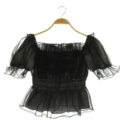 スナイデル SNIDEL 美品 24SS ギャザーフリルオフショルブラウス 五分袖 チェック オーガンジー SWFB241136 ONE ブラック /MY ■OS