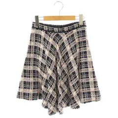ミュウミュウ miumiu MG807 3Q0 ツイードチェックフレアスカート ミニ 36 ネイビー ピンク ホワイト