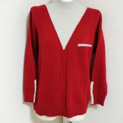 【 レッド＆ホワイト★Ｌサイズ】長袖　ニットセーター　秋冬　レディース