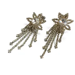 ヴィンテージ フラワーモチーフ ラインストーン イヤリング シルバー調