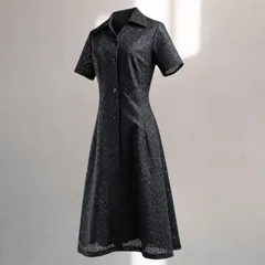 New Look 昭和レトロワンピース 黒 渦巻き スワール模様 半袖 70's 古着 ヴィンテージ 60's クラシック