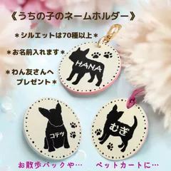 🐕‍🦺ハンドメイド🐕‍🦺　わんこのネームホルダー／犬の名札／ブラックシルエット／トールペイント